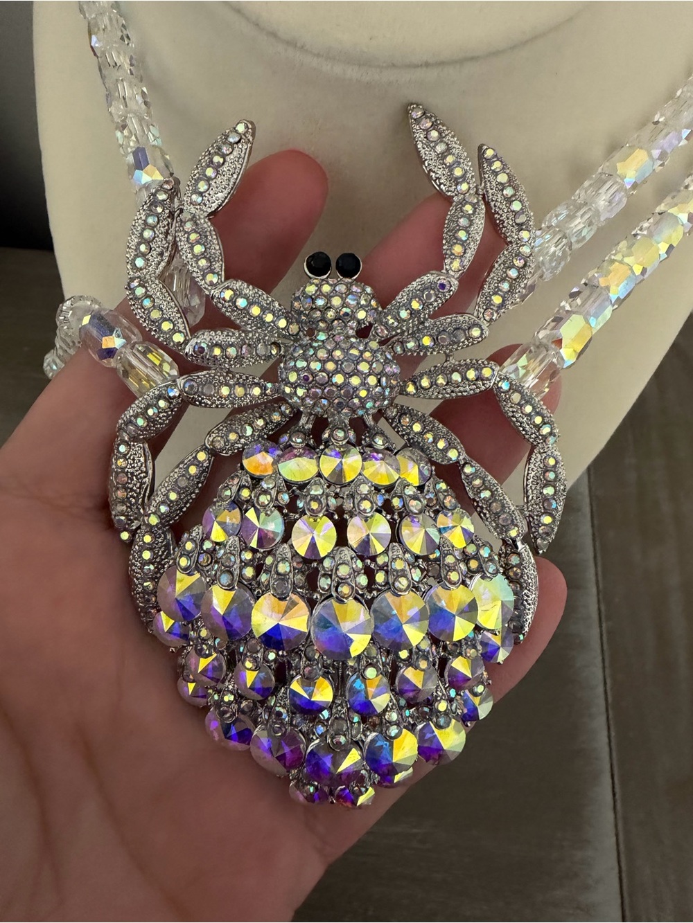 Eye Candy Iridescent Crystal Spider Statement Necklace Halloween - Picture 6 of 7